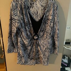 Pleat pleat RAFAEL Black and White layered look Patterned Blouse